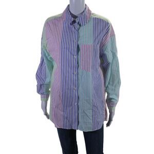 Comfy U.S.A. Womens Striped Button Down Shirt Multi Colored Cotton Size Small